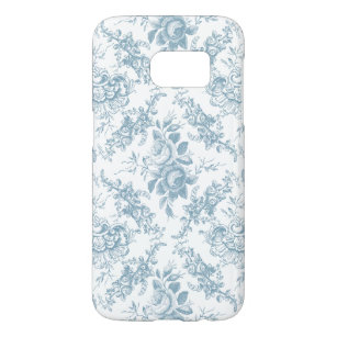 Capa Samsung Galaxy S7 Torno Floral Branco e Azul gravado Elegante