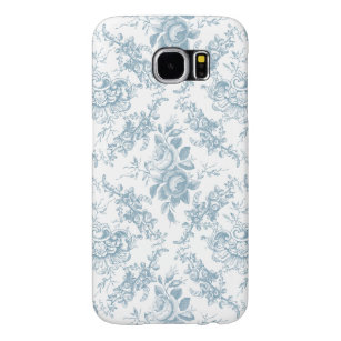 Capa Para Samsung Galaxy S6 Torno Floral Branco e Azul gravado Elegante
