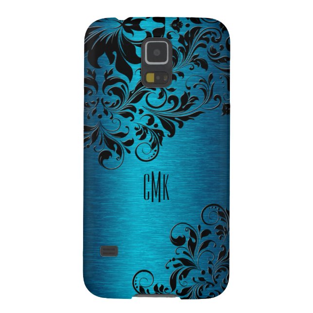 Capa Para Samsung Galaxy, Case-Mate Turquesa Metálica Com Cabos De Flores Pretos (Traseira)