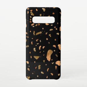 Capa Para Samsung Galaxy Cobre Dourado na Pedra Negra Terrazzo