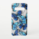 Capa Para Samsung Galaxy Composição de Borboletas Brancas e Azuis<br><div class="desc">Composição vertical de borboletas de morfo realistas,  azuis e brancas sobre fundo texturizado de cinzas. Borboleta azul Morpho.</div>