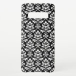 Capa Para Samsung Galaxy Cor damasco em branco em preto<br><div class="desc">Design de padrão de superfície de damasco decorativo em detalhes brancos sobre fundo preto.</div>