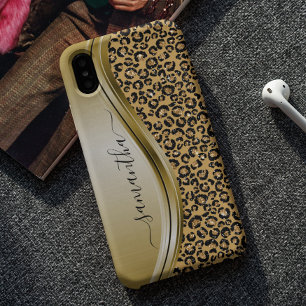 Capa Para Samsung Galaxy Dourado Leopardo Nome Manuscrito Metálico Mala