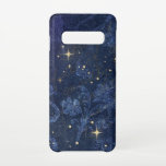 Capa Para Samsung Galaxy Estrelas de ouro celestiais texto em ouro floral a<br><div class="desc">Estrelas de ouro celestiais num fundo azul floral floral desbotado no céu.</div>