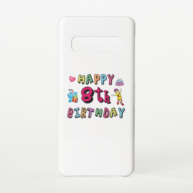 Capa Para Samsung Galaxy Feliz 8 de aniversário. 8 anos por dia. (Verso)