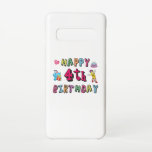 Capa Para Samsung Galaxy Feliz quarto aniversário. 4 anos por dia.<br><div class="desc">Feliz quarto aniversário. Design de aniversário engraçado e fofo com um lindo ursinho de pelúcia segurando um presente e um lápis engraçado escrevendo os desejos de aniversário. Uma combinação perfeita para roupas,  camisas e acessórios.</div>