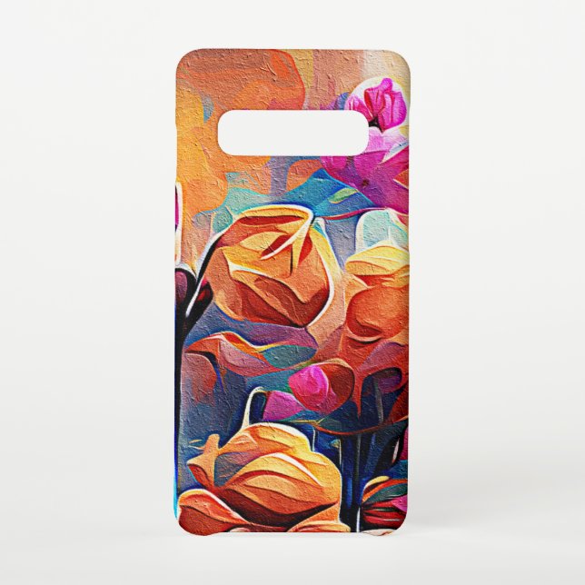 Capa Para Samsung Galaxy Floral Abstrato Art Laranja Vermelho Azul Flores (Verso)
