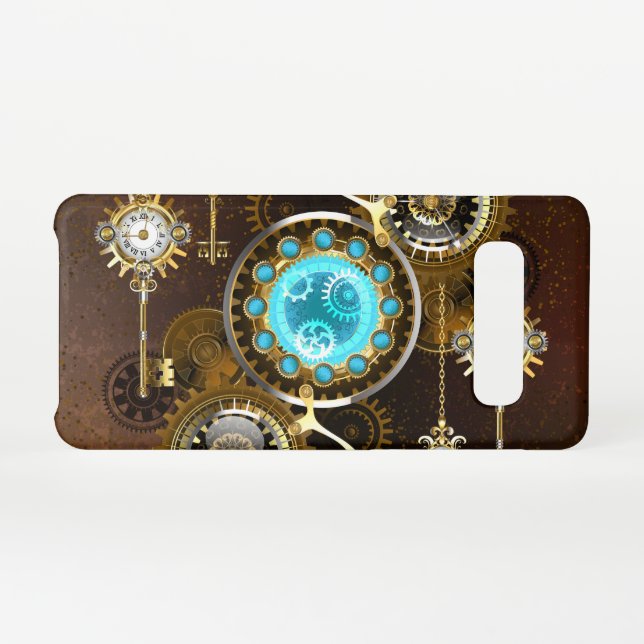 Capa Para Samsung Galaxy Fundo Rusty Steampunk com Lentes Turquesa (Verso Horizontal)