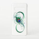 Capa Para Samsung Galaxy Infinity Symbol with Peacock Feather<br><div class="desc">The symbol of infinity with a bright,  green,  artistic peacock feather on a white background. Tattoo style.</div>