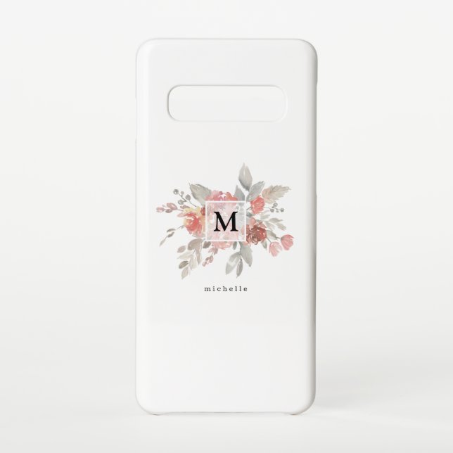 Capa Para Samsung Galaxy Monograma Floral Cor-de-Rosa Elegante (Verso)