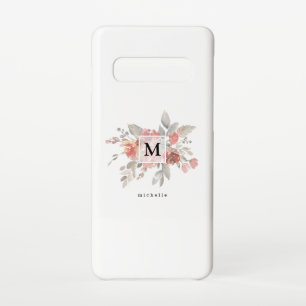 Capa Para Samsung Galaxy Monograma Floral Rosa Bege Elegante