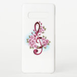 Capa Para Samsung Galaxy Notas de clave de trecho musical com flores de Sak<br><div class="desc">Uma clave cor-de-rosa com flores de cereja japonesa,  delicadas e detalhadas,  contra fundo branco pintado com tinta azul clara. Sakura cor-de-rosa.</div>