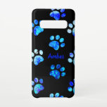 Capa Para Samsung Galaxy Padrão de impressão de pata texturizada azul preto<br><div class="desc">Esta pata texturizada, preta e azul, imprime uma capa de telefone impressão de gato-cão animal é uma design única, adorável e contemporânea que é totalmente personalizável para corresponder perfeitamente ao seu gosto pessoal. Esta capa de telefone dá um presente personalizado maravilhoso para seus amigos e entes queridos! Você pode transferir...</div>