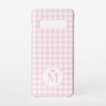 Capa Para Samsung Galaxy Padrão Médio de Gingham Rosa com Monograma Coroa.<br><div class="desc">Capa de telefone com padrão Gingham, rosa e branco, rosado, com monograma elegante cor-de-rosa e coroa pequena. Esta xadrez rosa e bonita, capa de telefone personalizada, é uma bela ideia de presente de senhora para muitas ocasiões como aniversários, Páscoas ou formandos. Essa modelo de capa de telefone personalizada pode ser...</div>
