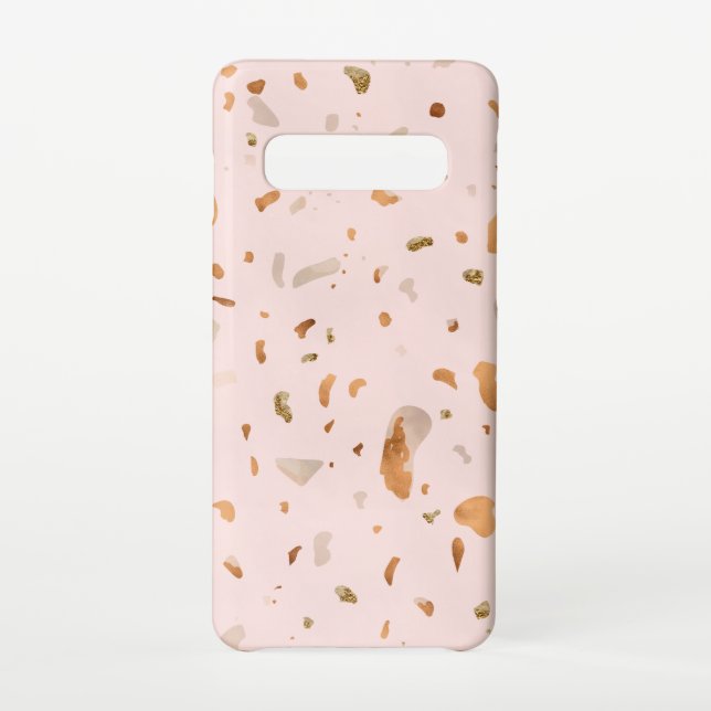 Capa Para Samsung Galaxy Pink Blush Terrazzo Com Douradas Manchas De Cobre (Verso)