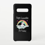 Capa Para Samsung Galaxy Quarantine Birthday Unicorn arco-íris<br><div class="desc">Bela design de aniversário de Quarentena do Unicórn. Um adorável e mágico Unicórnio está sentado numa nuvem com um arco-íris ao fundo. Excelente Aniversário,  ideia do Presente. Bom para os velhos e para os jovens.</div>