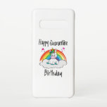 Capa Para Samsung Galaxy Quarantine Birthday Unicorn arco-íris<br><div class="desc">Bela design de aniversário de Quarentena do Unicórn. Um adorável e mágico Unicórnio está sentado numa nuvem com um arco-íris ao fundo. Excelente Aniversário,  ideia do Presente. Bom para os velhos e para os jovens.</div>