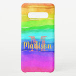 Capa Para Samsung Galaxy Rainbow Pride Stripes Watercolor Denominação Inici<br><div class="desc">Mala elegante e prática Galáxia impressa com um design de arco-íris de cor-d-água brilhante e adornada com seu nome e inicial.</div>