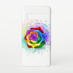 Capa Para Samsung Galaxy Rosa de arco-íris colorido<br><div class="desc">Rosa grande e florescente com pétalas arco-íris sobre fundo branco,  pintadas com pedaços de tinta colorida e brilhante. 3d</div>