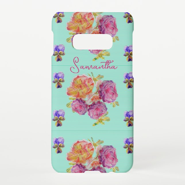 Capa Para Samsung Galaxy Rose Red Pink Cabbage Vintage Roses Girls Name (Verso)