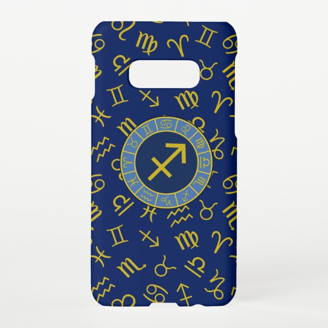 Capa Para Samsung Galaxy Símbolos Zodiac+Astrologia Sagittarius Ptn Gld+Blu (Verso)