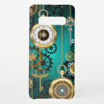 Capa Para Samsung Galaxy Steampunk Jewelry Watch em um fundo verde<br><div class="desc">Joias,  relógio de ouro com uma corrente de ouro e teclas num fundo textural verde. Estilo Steampunk.</div>