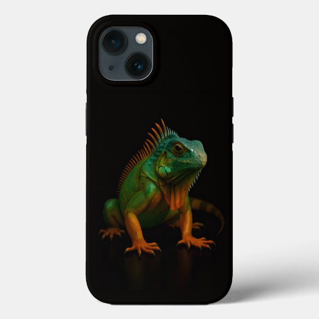 Capa preta 4 Luxe para iPhone 13, Iguana Verde (Verso)