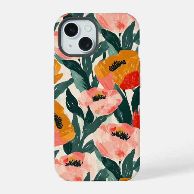 Capa Resistente para Iphone 15 Floral Estética (Verso)