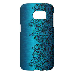 Capa Samsung Galaxy S7 Azul Aqua Metálico com rendas de salsa pretas