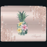 Capa Smart Para iPad Colírio Dourado para Rosa Floral de Abacaxi Adoráv<br><div class="desc">Abacaxi adorável com flores e gotas de brilho em fundo de ouro rosa. Um design elegante e sofisticado.</div>