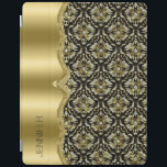 Capa Smart Para iPad Damáscaras e Metallis Quadro Preto, Dourado e Ouro<br><div class="desc">Ouro preto elegante e toque de diamantes,  balas florais de vintagem brilhante com armação metálica de aço inoxidável. Monograma personalizável.</div>