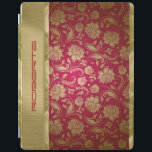 Capa Smart Para iPad Dourado e Borgonha Vermelha<br><div class="desc">Monograma elegante de ouro e borboletas florais vermelhas entorpecidas com sotaques de ouro metálicos.</div>