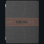 Capa Smart Para iPad Elegante Impressão De Couro Preto E Castanho<br><div class="desc">Imagem elegante de impressão de textura de couro preto e marrom costura com monograma personalizável.</div>