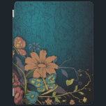 Capa Smart Para iPad Flores e borboletas gravadas<br><div class="desc">Buquê de flores e borboletas selvagens em cores quentes num fundo azul-escuro floral gravado.</div>