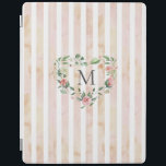 Capa Smart Para iPad listras de aquarelas monograma de wreath floral<br><div class="desc">listras de aquarela em tons pastel com haste floral primavera e um monograma de fontes serif fácil de personalizar</div>