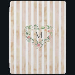 Capa Smart Para iPad listras de aquarelas monograma de wreath floral<br><div class="desc">listras de aquarela em tons pastel com haste floral primavera e um monograma de fontes serif fácil de personalizar</div>
