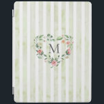 Capa Smart Para iPad listras de aquarelas monograma de wreath floral<br><div class="desc">listras de aquarela em tons pastel com haste floral primavera e um monograma de fontes serif fácil de personalizar</div>