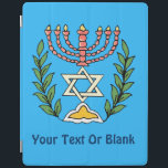 Capa Smart Para iPad Magen Persa David Menorah<br><div class="desc">Esta imagem foi adaptada de um antigo azulejo judeu persa e apresenta uma menorah com um Magen David (Estrela de David) enquadrado por ramos de oliveira. As imperfeições da imagem original pintada à mão foram preservadas. Adicione seu próprio texto.</div>