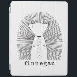 Capa Smart Para iPad Nome Personalizado de Desenho Simples de Linha Por<br><div class="desc">Este bonitinho caso iPad personalizado apresenta um desenho de linha branca de um porco-espinho. Personalize-o com o seu nome numa tipografia de máquina divertida. ideia de presente de excelente!</div>