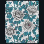 Capa Smart Para iPad Roseiras brancas e damascos<br><div class="desc">Padrão de vetor desenhado à mão com rosas brancas e preguiças</div>
