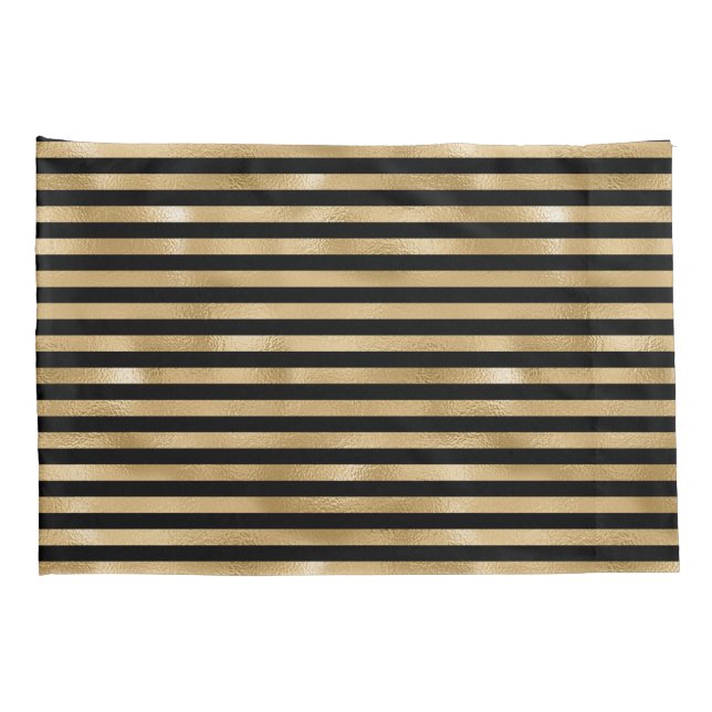 Capas de Almofada Listradas Preto e Dourado (Parte Traseira - Direita)