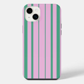 Capas de iPhone 14 Plus com Listras Verdes e Rosa