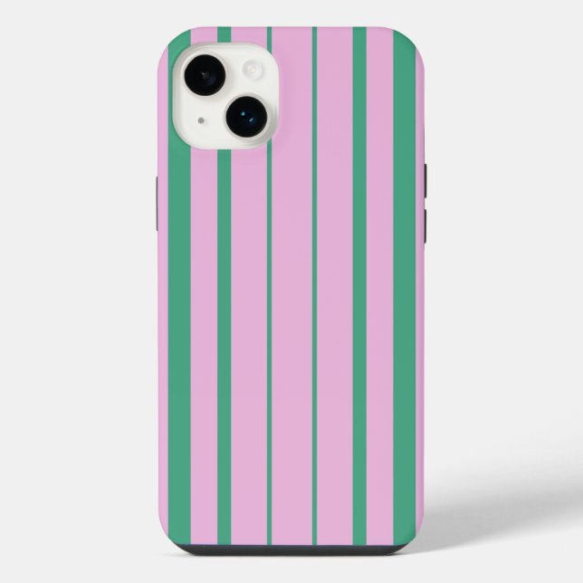 Capas de iPhone 14 Plus com Listras Verdes e Rosa  (Verso)