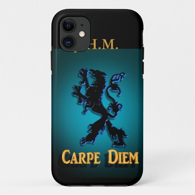 capas de iphone "Carpe Diem" com leão preto e azul (Verso)