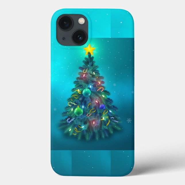 Capas de iphone Christmastime (Illustration of a Christmas tree with a yellow star on top, decorated with ornaments, candy canes.)