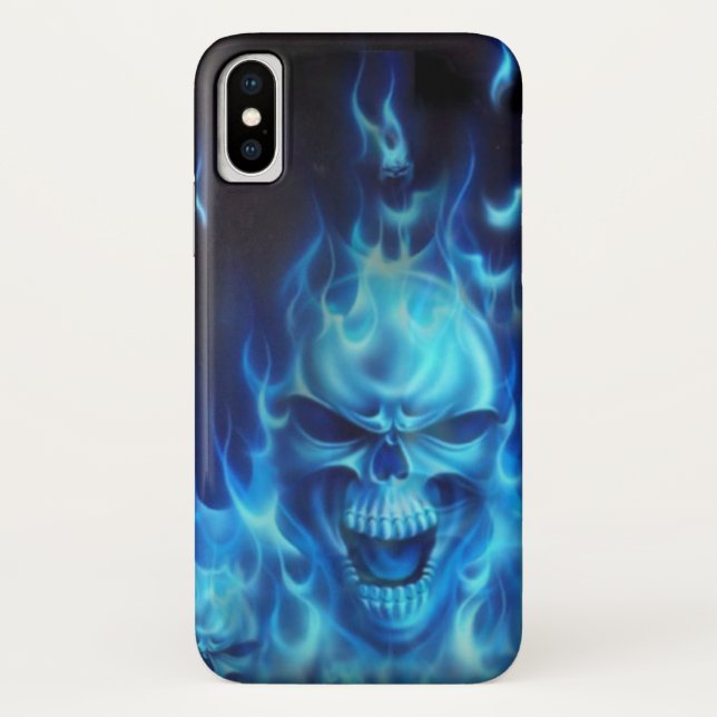 Capas de iphone com chama azul e crânio (Verso)
