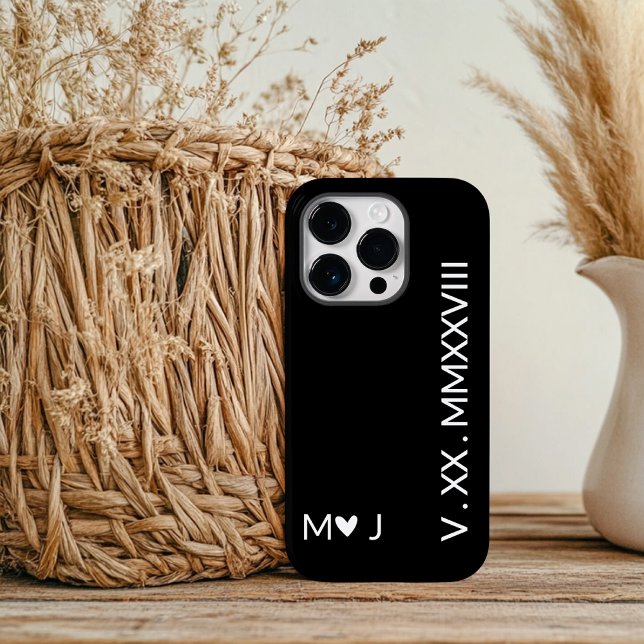 Capas de iPhone com Numerais Romanos Combináveis p (minimal iPhone case, engraved date iPhone case, roman numerals custom case, his and hers phone case)