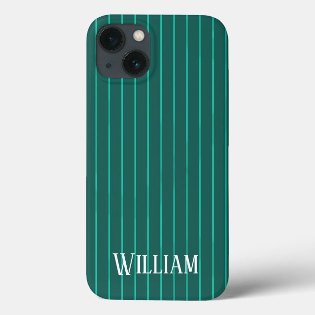 Capas de iphone de caixa de pinstripes teal (Verso)