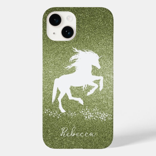 Capas de iphone de Casos de Unicórnio Verde Glitte (Verso)