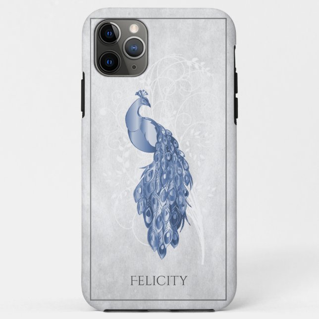 Capas de iphone de Casquilho de Peacock Azul Elega (Verso)